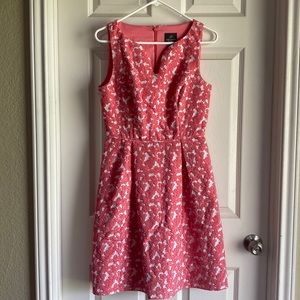 Adrianna Papell, fitted white dress with pink flowers, size 4